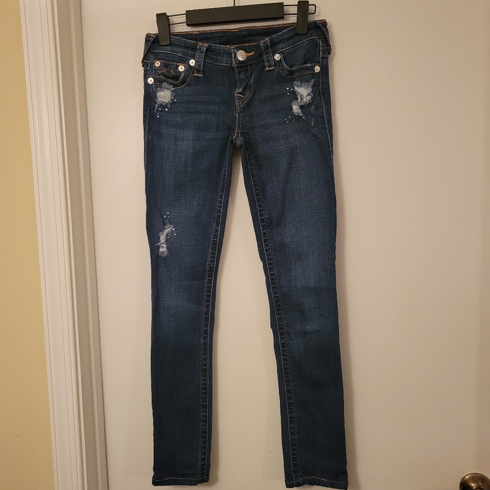True Religion Stella Destroy Crystal Skinny Jeans, Size 26